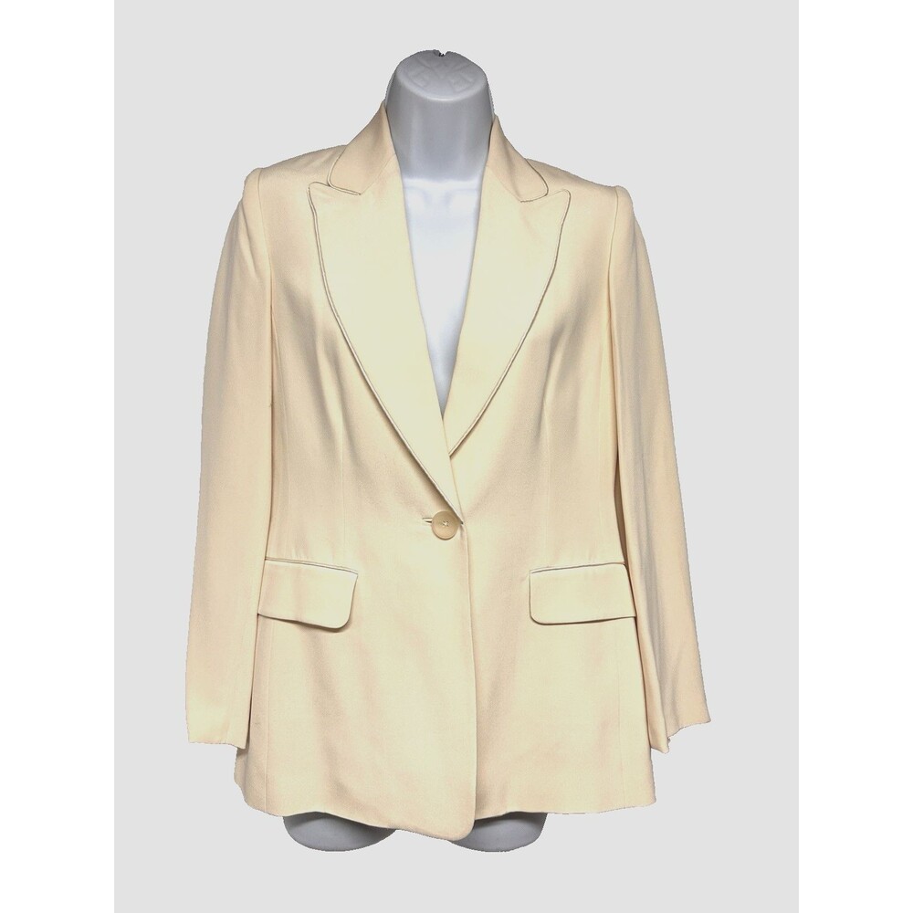 Bloomingdales Women's Petite Size 6P 100% Silk Off White 1 Button Blazer Lined